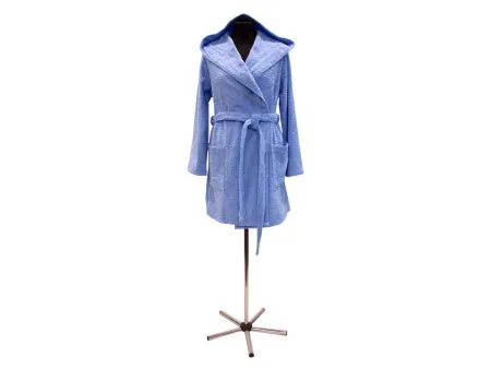 46 - голубой - Мод.121-27 Халат махровый с капюшоном  короткий